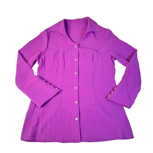 Fridaze Linen Button Blouse Purple Women’s XS Lagenlook Resort Coastal Vacation - Picture 12 of 15
